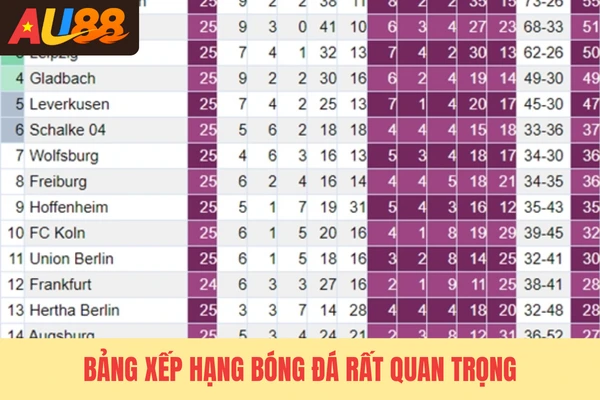 Bảng xếp hạng bóng đá rất quan trọng